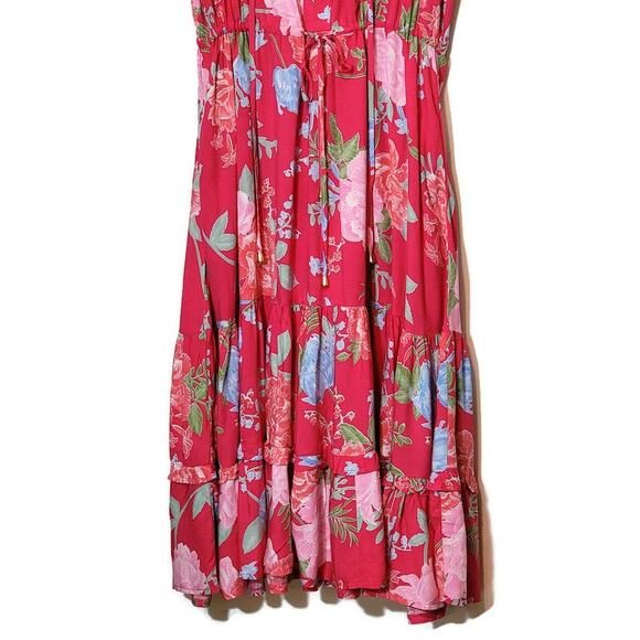 JAASE Floral Midi Dress Short Sleeve Tie Waist Flowy Red Boho Casual Summer XS - Picture 7 of 16